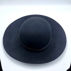 Nine West Black 100% Wool Felt Floppy Hat With Faux Snake Embossed Leather Band